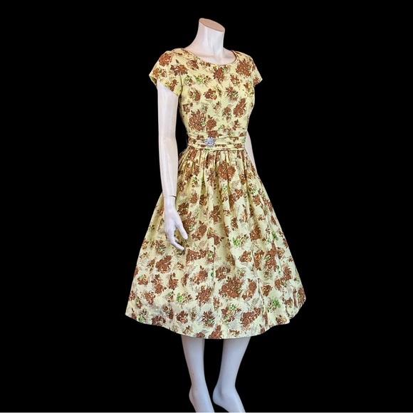 50s Deadstock Cotton Floral Full Skirt Party Dress / XS S - Picture 4 of 10